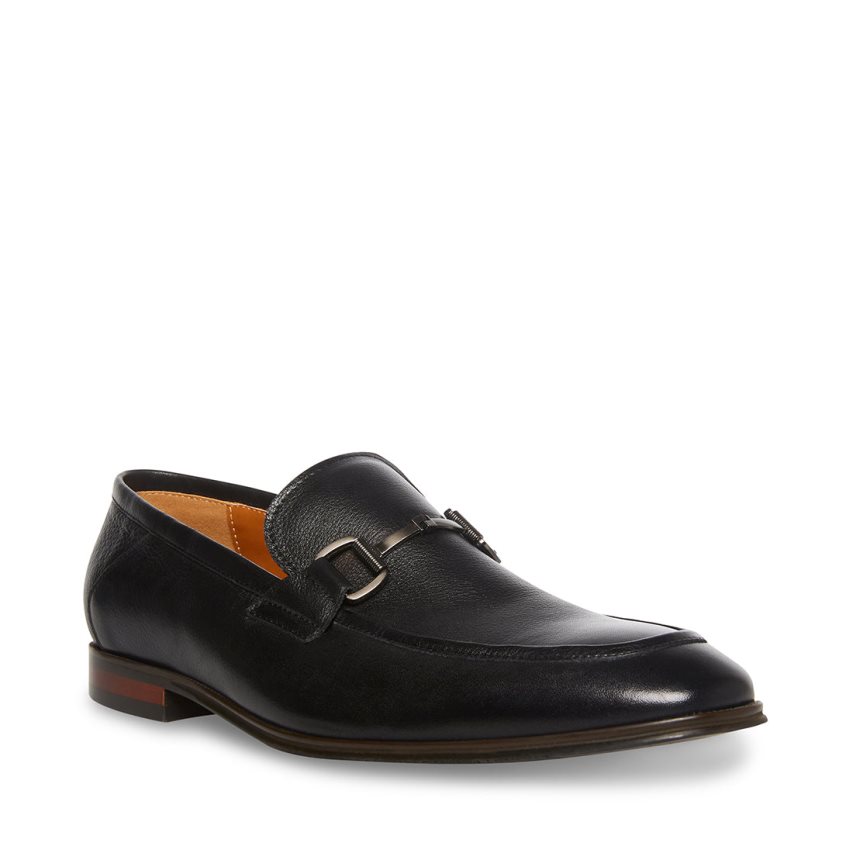 Black Steve Madden Aahron Leather Men's Loafers | PH 5279OBI